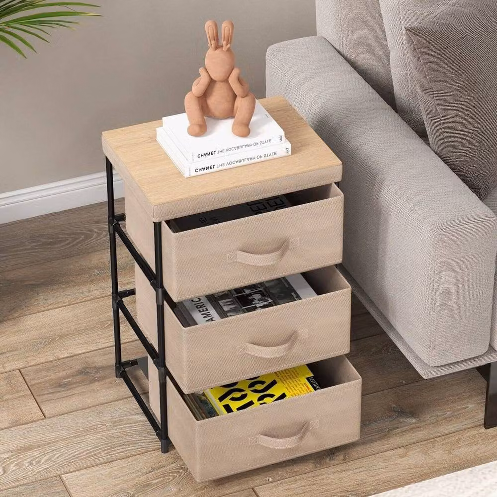 KORVIXA 3-Tier Chest of Drawers and Nightstand Organizer in Beige – 4