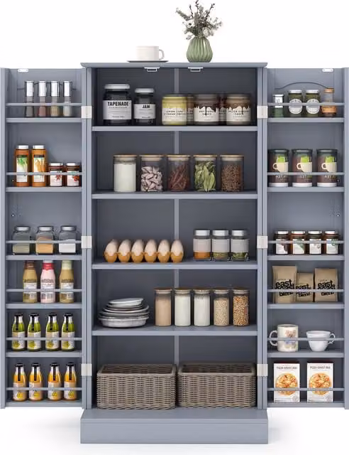 Costway Modern Grey Freestanding Kitchen Storage Cabinet with Adjustable Internal Shelves