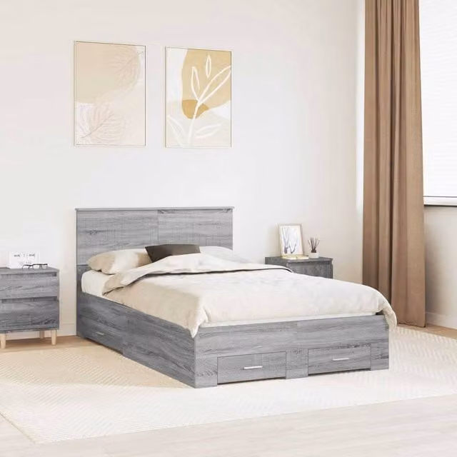 Berkfield Home Modern Bed Frame with Drawers in Grey Sonoma, W/D/H: 120 x 190 cm, Engineered Wood