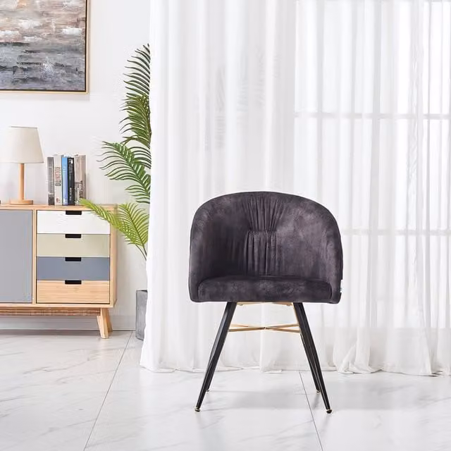 Life Interiors Set of 2 Vittorio Black Velvet Dining Chairs with Metal Legs and Quilted Design