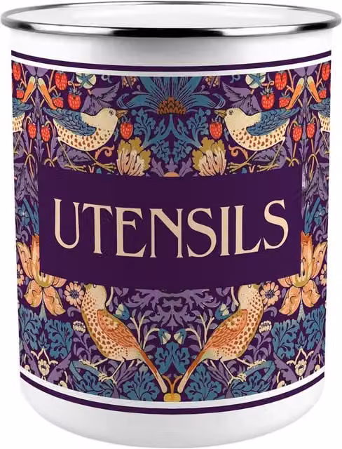 Purely Home Strawberry Thief Round Ceramic Kitchen Utensil Holder, Purple