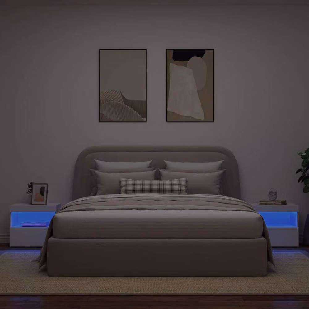Berkfield Home Beautiful Bedside Cabinets with Integrated LED Lights, 2 Pack, White, W: 50 cm, D: 40 cm, H: 45 cm – 2