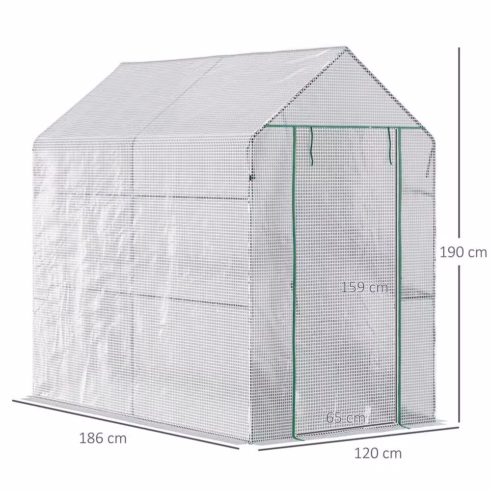 STILVORA White Walk-In Greenhouse with 4 Shelves, W/D/H: 182.88 x 121.92 x 190.0 cm – 3