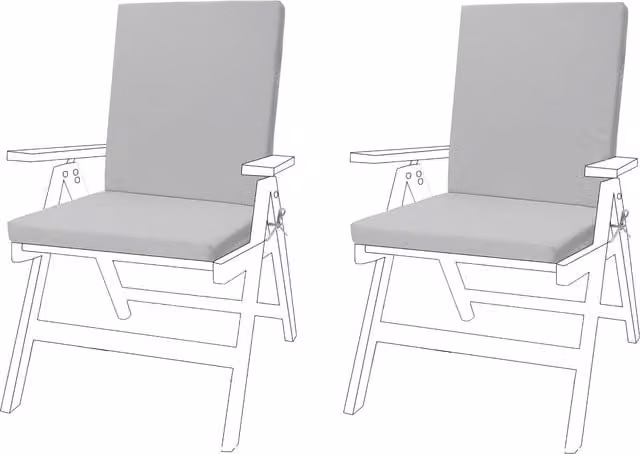 Gardenista Grey Water Repellent Outdoor High Back Garden Chair Seat Cushion Pads with Ties, Pack of 2