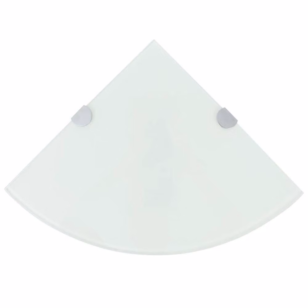 Berkfield Home Durable White Glass Corner Shelf with Chrome Supports W/D: 25 x 25 cm