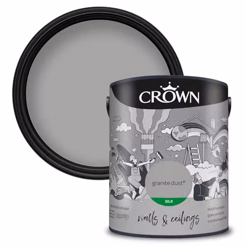 Crown Walls & Ceilings Silk Emulsion Paint, Mid Grey, 5L