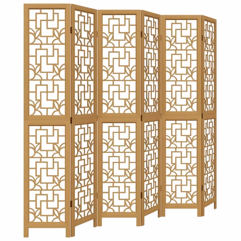 Berkfield Home 6-Panel Room Divider in Brown Solid Paulownia Wood – 2