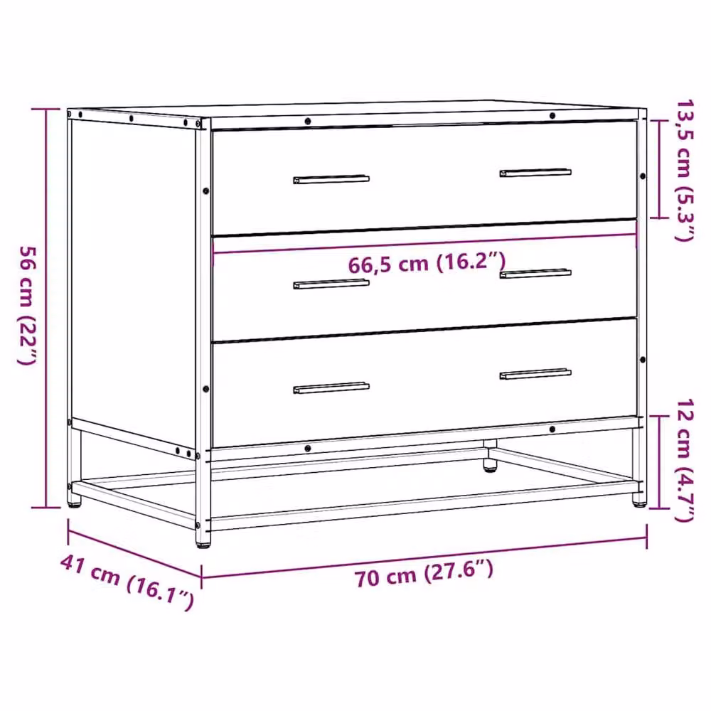 Berkfield Home Elegant Drawer Cabinet in Brown Oak, W/D/H: 70 x 41 x 56 cm – 6