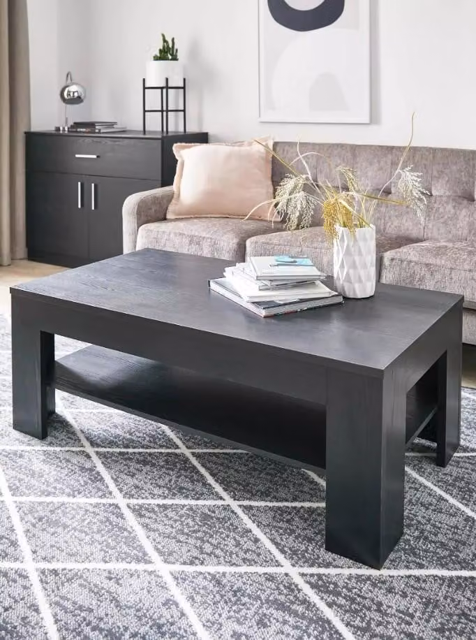 Panama Rectangular Coffee Table in Black Wood Effect by Cheap Furniture Warehouse, W/D/H: 110.0 x 60.0 x 45.5 cm