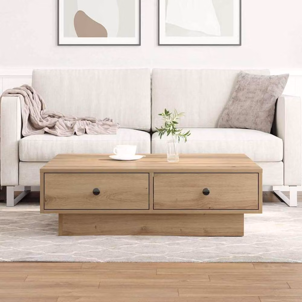 Berkfield Home Artisan Oak Veneer Coffee Table with Storage, Brown, W: 90 cm, D: 90 cm, H: 28 cm – 2
