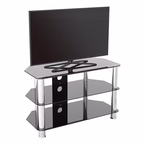 AVF Black Glass and Metal Minimalist TV Stand with Media Compartments, 80cm – 2