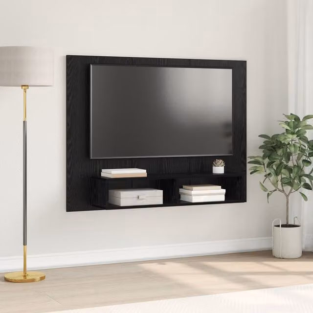 Berkfield Home Wall-Mounted TV Cabinet with Shelf in Black Oak Rustic Engineered Wood
