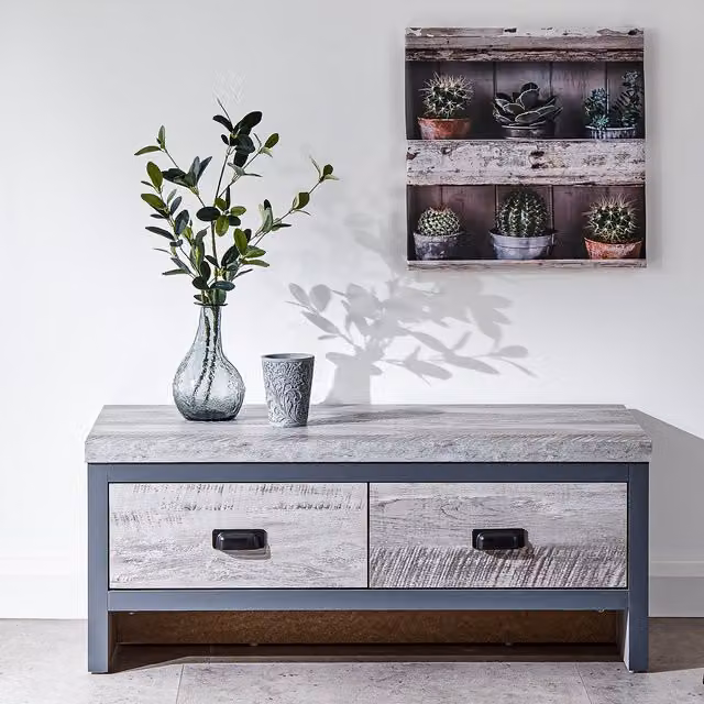 GFW Boston Grey Wood Effect 2 Drawer Coffee Table with Industrial Design, W/D/H: 103 x 48 x 35.5 cm – 7