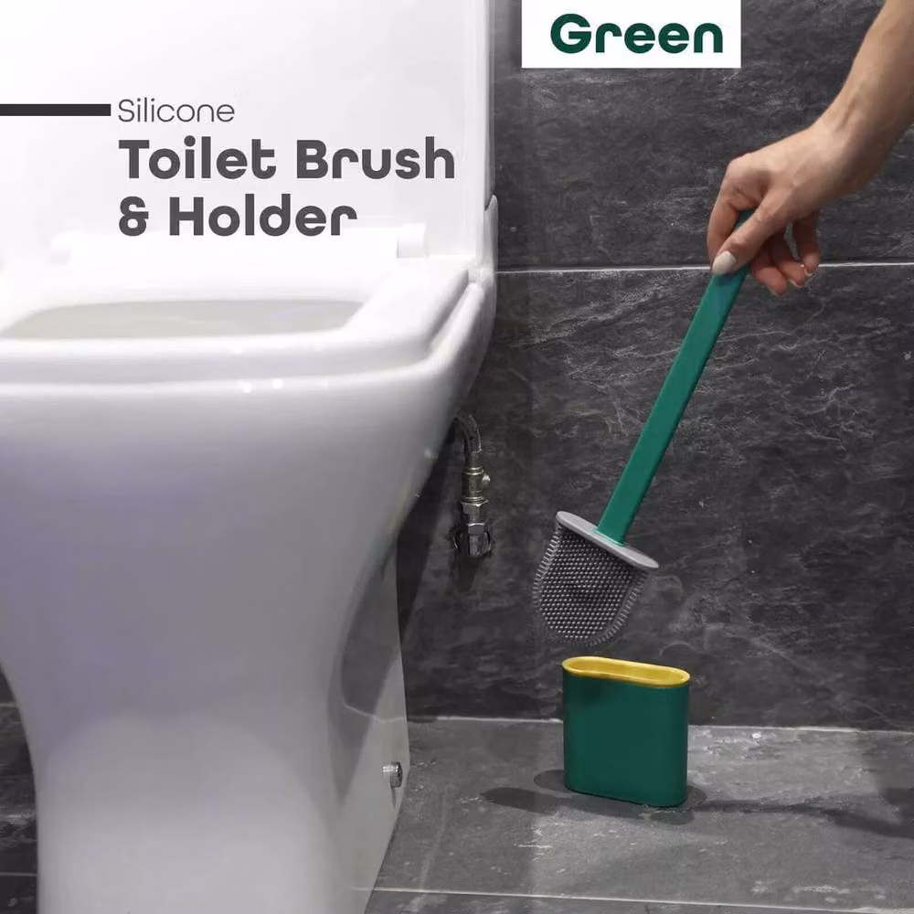 KORVIXA Green Silicone and Plastic Freestanding Toilet Brush and Holder Set – 2