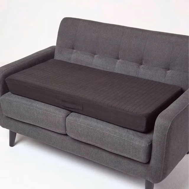 Homescapes Black Quilted Polyester 2 Seater Orthopaedic Booster Cushion Cover