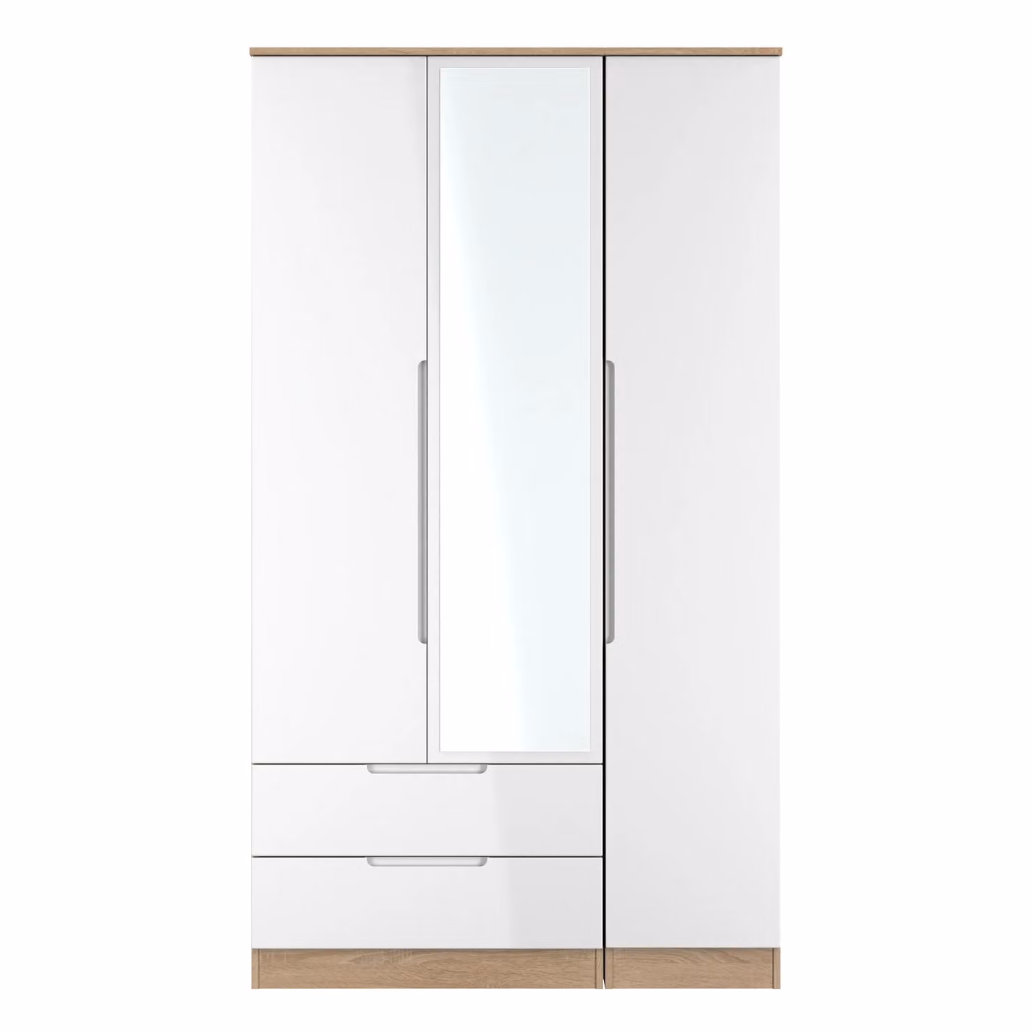 2 U Lucca Ready Assembled Tall Wardrobe with 2 Drawers and Triple Mirror in Light Oak