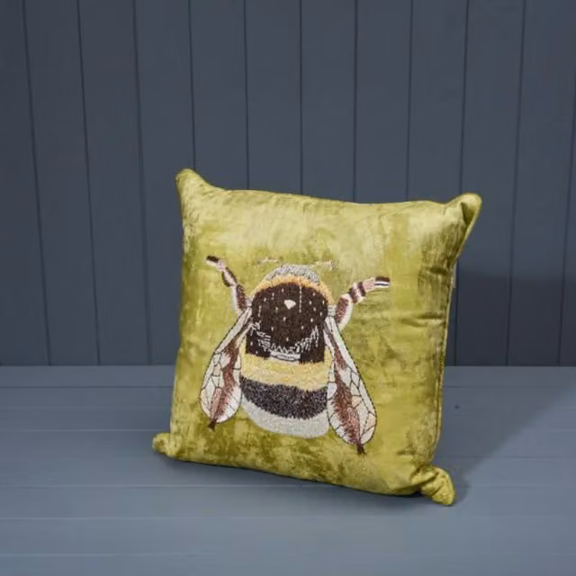 KDMD Green Handmade Embroidered Cotton Square Cushion with Filling - Olive