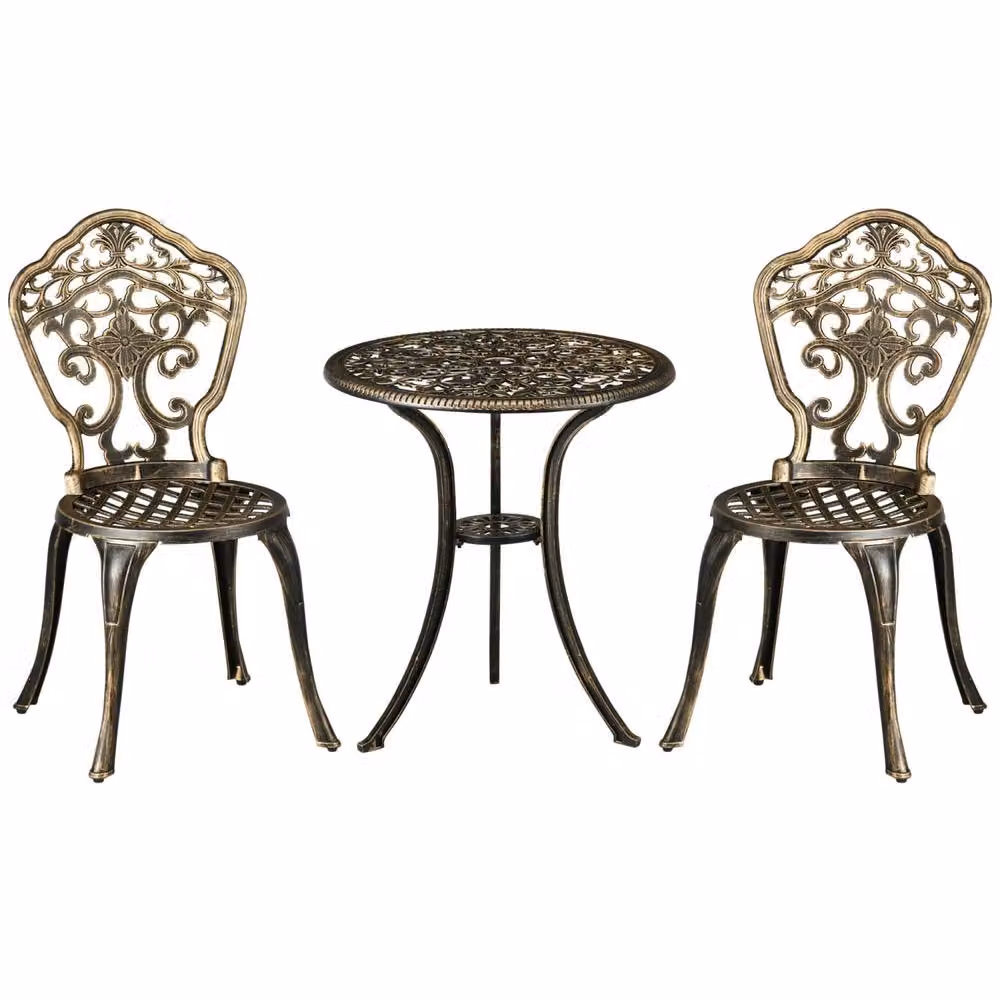 Wyld Haus Bava 3 Piece Bronze Cast Aluminium Garden Bistro Set with Parasol Hole – 2