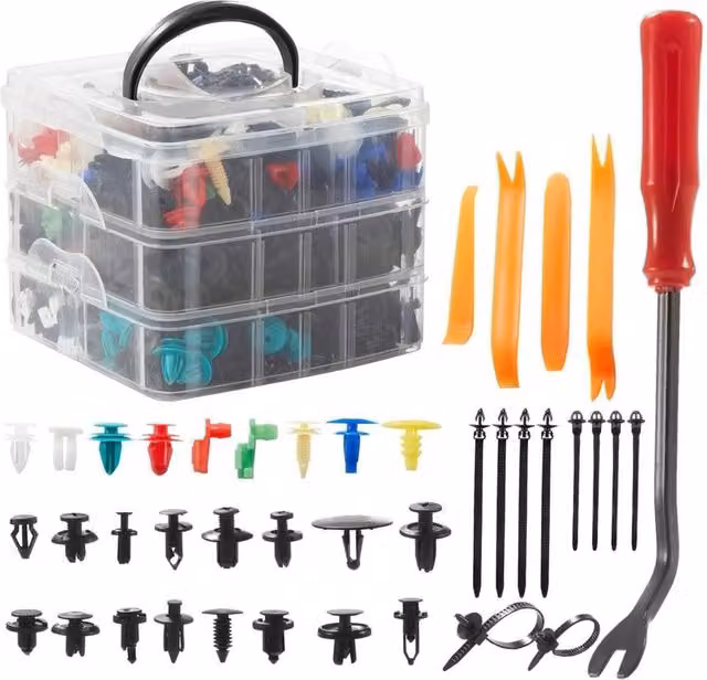 NESTLUNE 925-Piece Car Trim Clips and Fasteners Kit with 5 Removal Tools in Multicolour