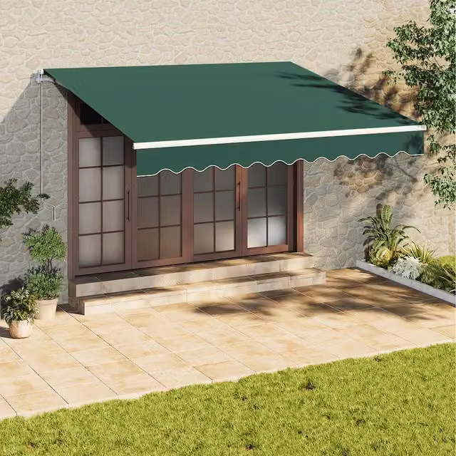 Livingandhome Wall-Mounted Retractable Fabric Patio Awning in Green, 350 cm