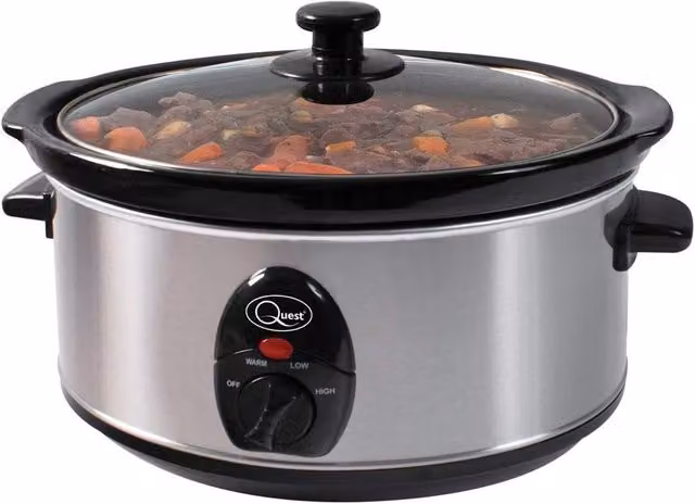 Quest 3.5L Slow Cooker in Silver Stainless Steel with Ceramic and Glass Interior