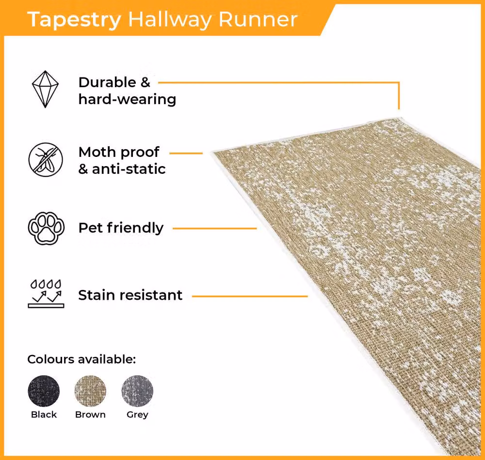 runrug Tapestry Black Reversible Carpet Runner Rug, W: 60 cm, L: 300 cm – 3