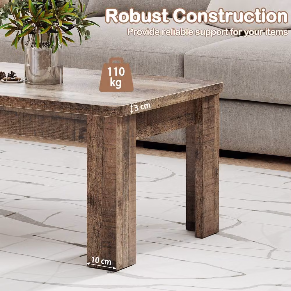 Costway Brown Rustic Farmhouse Rectangular Coffee Table W: 120 cm, D: 60 cm, H: 45 cm – 4