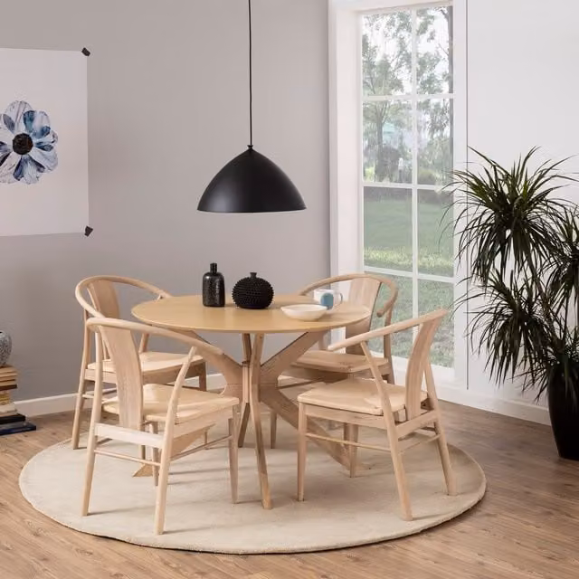 Furniture To Go Duncan Round Dining Table and Cassandra Chair Set in White Oak