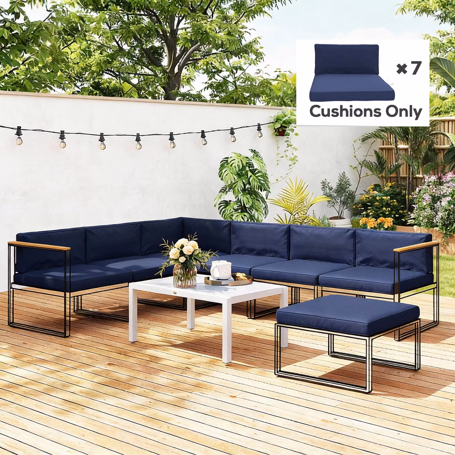 Outsunny 14-piece Rectangular Dining Set Cushion Set in Blue Polyester – 8