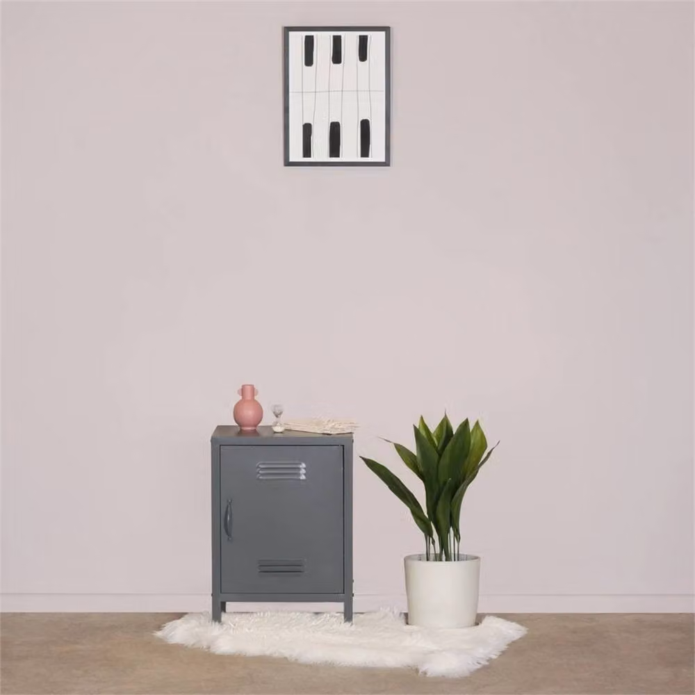 PAWNORA Grey Industrial Metal Storage Bedside Cabinet with Hinged Doors and Internal Shelves W/D/H: 31.5 x 41.0 x 59.5 cm – 2