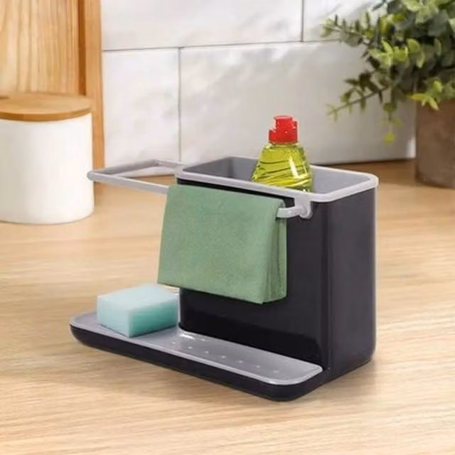 NESTLUNE Kitchen Sink Caddy Organiser and Sponge Cloth Holder, Black, W: 100 cm, D: 15 cm – 1
