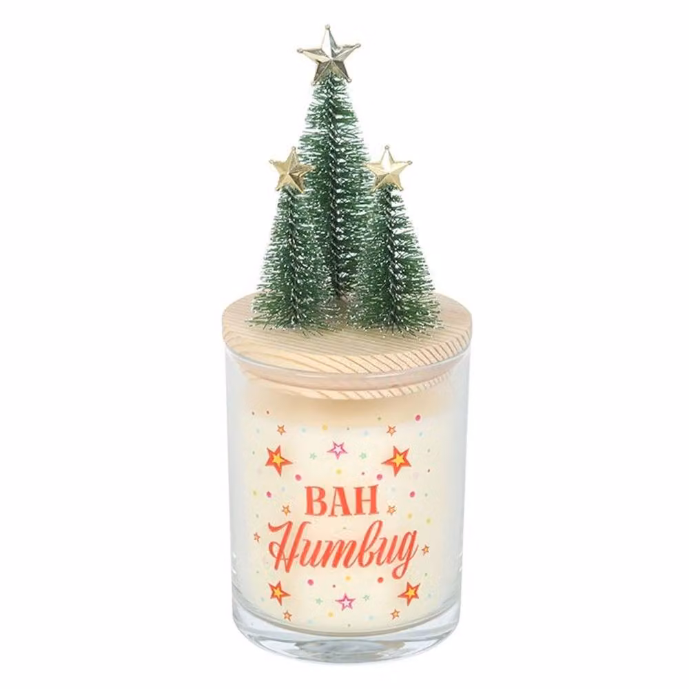 Uniqueful Bah Humbug Orange and Clove Glass Pillar Candle with Tree, Multicolour – 2