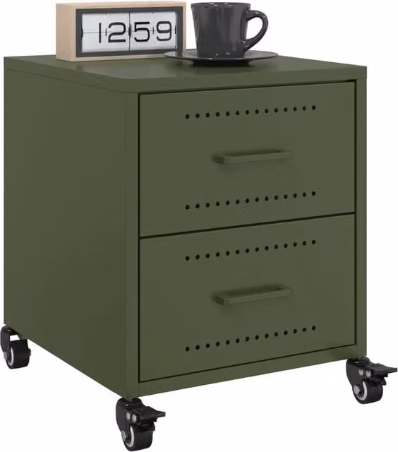 Berkfield Home Set of 2 Metal Bedside Cabinets in Olive Green, W/D/H: 36 x 39 x 43.5 cm – 1