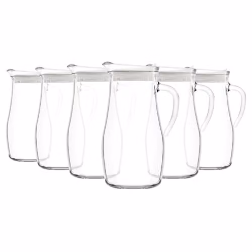 LAV Misket Glass Water Jug with White Silicone Lid, 1.8 l, Set of 6, Clear/White – 1