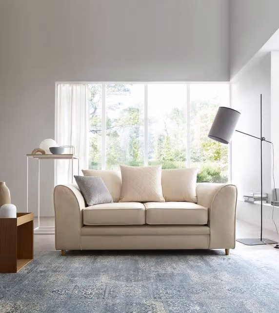Abakus Direct Chicago 2 Seater Sofa in Beige Velvet with Scatter Cushions, W/D/H: 160 x 89 x 78 cm – 1