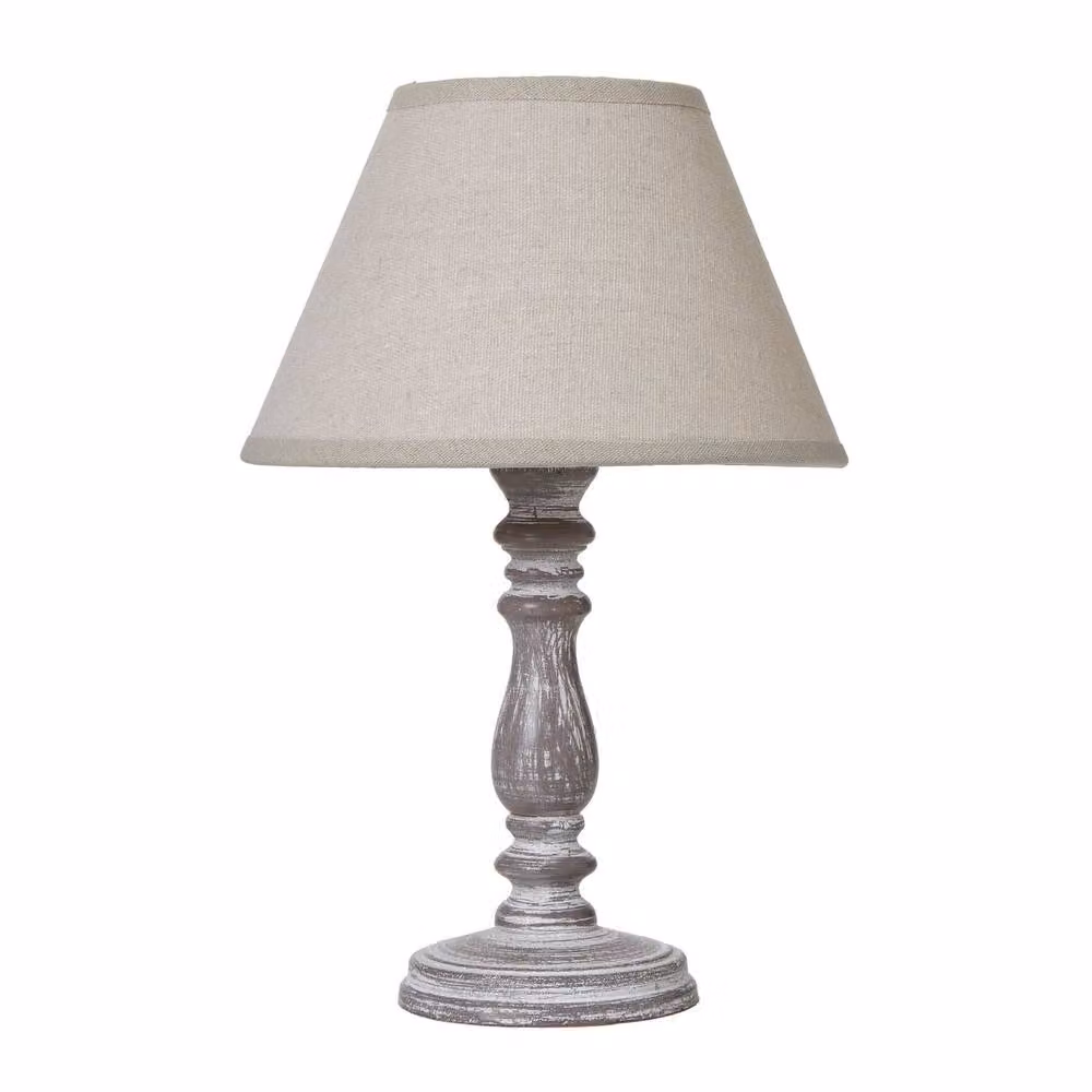 Wyld Haus Bastide White Washed Turned Column Table Lamp with Cream Linen Shade – 2