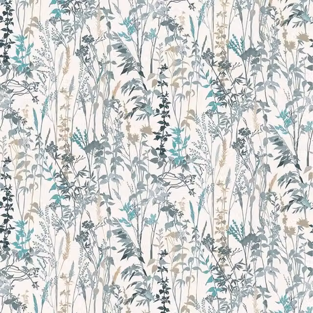 Erismann Casual Chic Cottage Leaves Botanical Floral Wallpaper in White, Blue and Grey