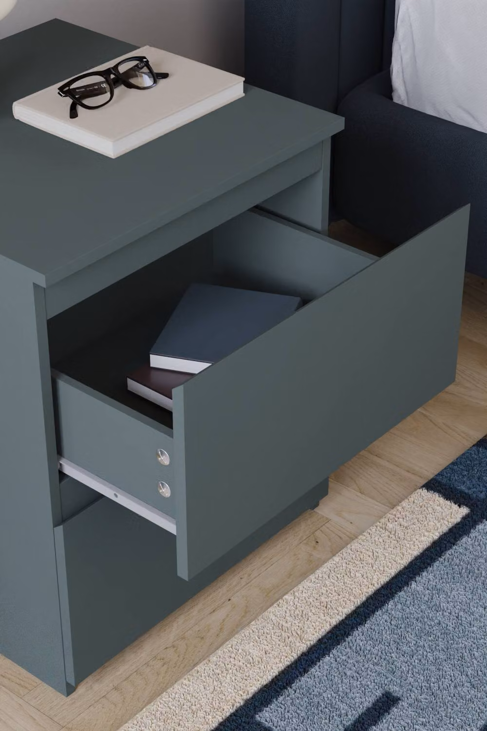 HD Designs Denver 2 Drawer Bedside Chest of Drawers in Green – 3