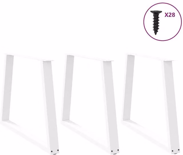 Berkfield Home Modern V-Shape Dining Table Legs, 3 Piece Steel Set, White, H: 72-73.3 cm x W: 90 cm