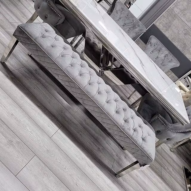 Modernique Precious Velvet Rectangular Bench Footstool in Grey