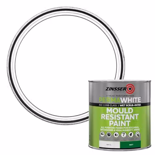 Zinsser Perma-White Matt Mould Resistant Water-Based Interior Paint, White, 1 l