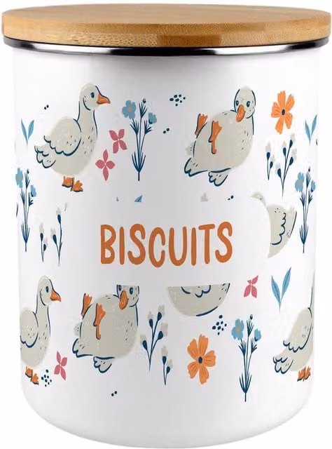 Purely Home Ducks and Flowers Extra Large Metal Biscuit Tin, Multicoloured and White Floral Design