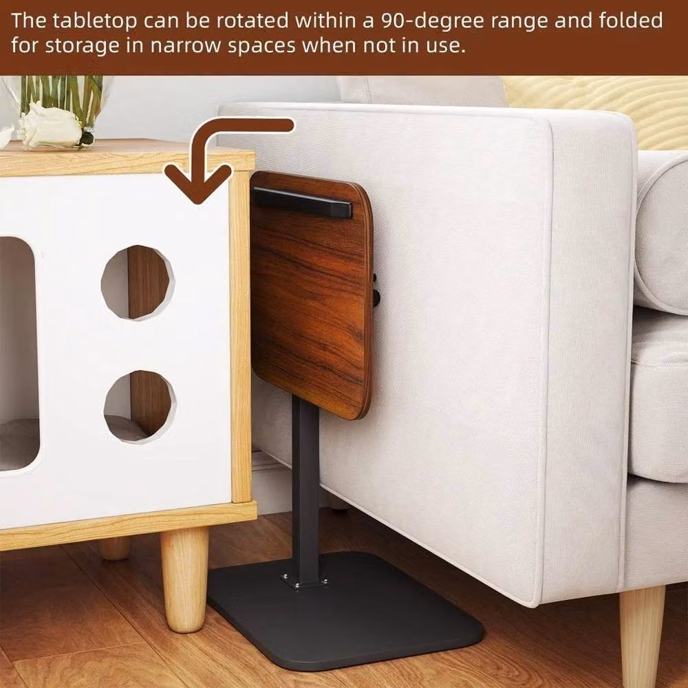 EONLION C Shaped Sofa Side Table in Brown Walnut Wood and Metal – 5