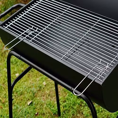 Gr8 Garden Large Black Steel Oil Drum Charcoal BBQ Grill with Warming Rack and Wheels – 5