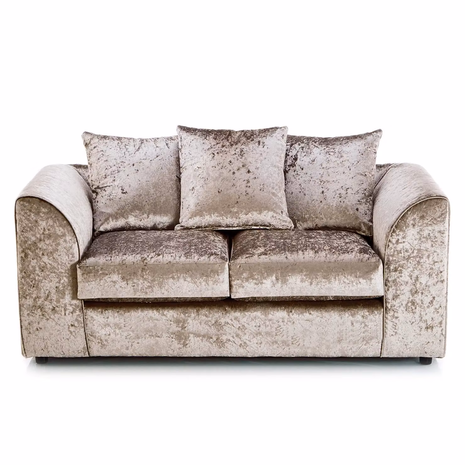 Furnishings For Less UK 3 Piece Crystal Crushed Velvet Sofa Suite in Beige, including 3 Seater, 2 Seater and Armchair with Scatter Cushions – 2