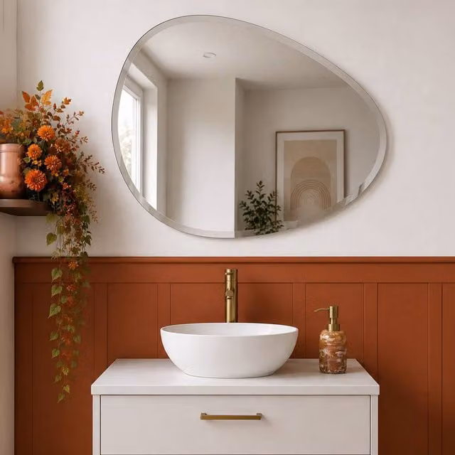 Showerdrape Angel Pebble Oval Wall Mounted Frameless Bevelled Edge Bathroom Mirror in Silver, W: 70 cm, H: 50 cm – 1