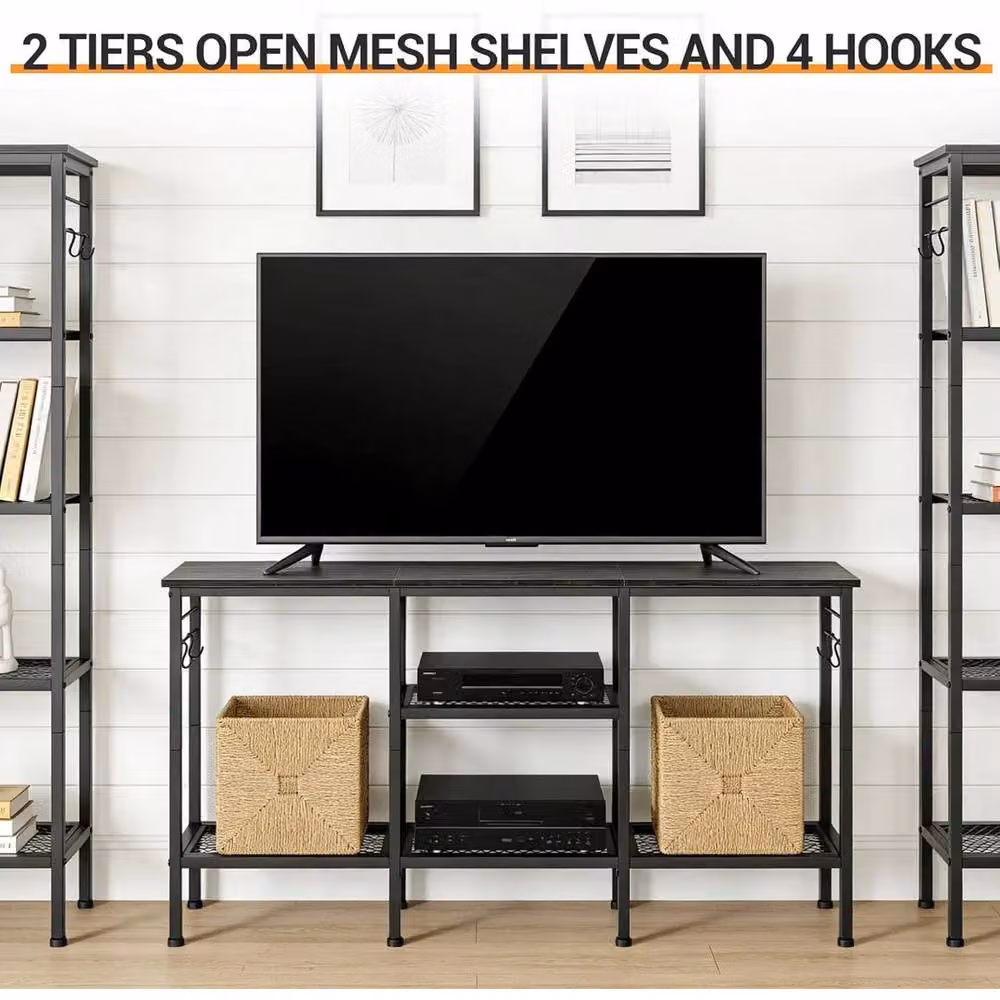 VOGREX Industrial Black TV Console and Soundbar Rack for up to 55 Inch TVs – 2
