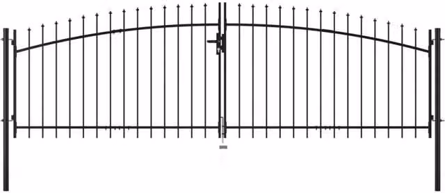 Berkfield Home Double Door Steel Fence Gate with Spear Top, Black, W: 400 cm, H: 150 cm – 1