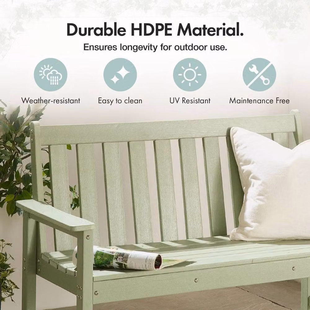 NESTLUNE 2 Seater Garden Bench in Sage Green HDPE Plastic, W: 100 cm, D: 15 cm – 3