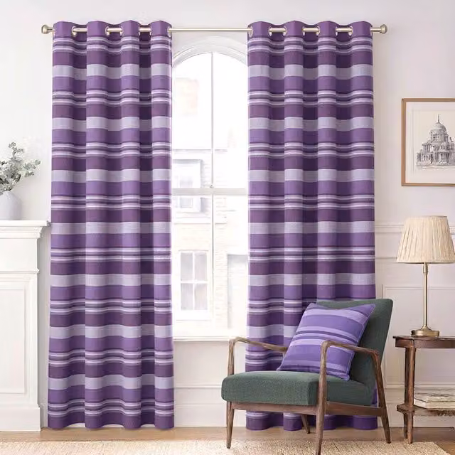 Homescapes Morocco Striped Cotton Curtain Pair in Purple, Width: 137 cm, Height: 228.6 cm